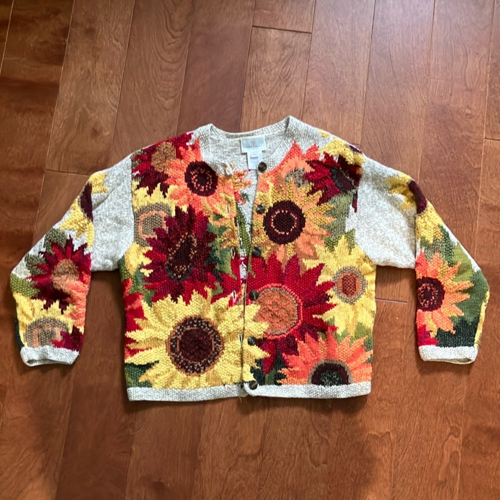 Susan Bristol Red and Yellow Cardigan Sweater